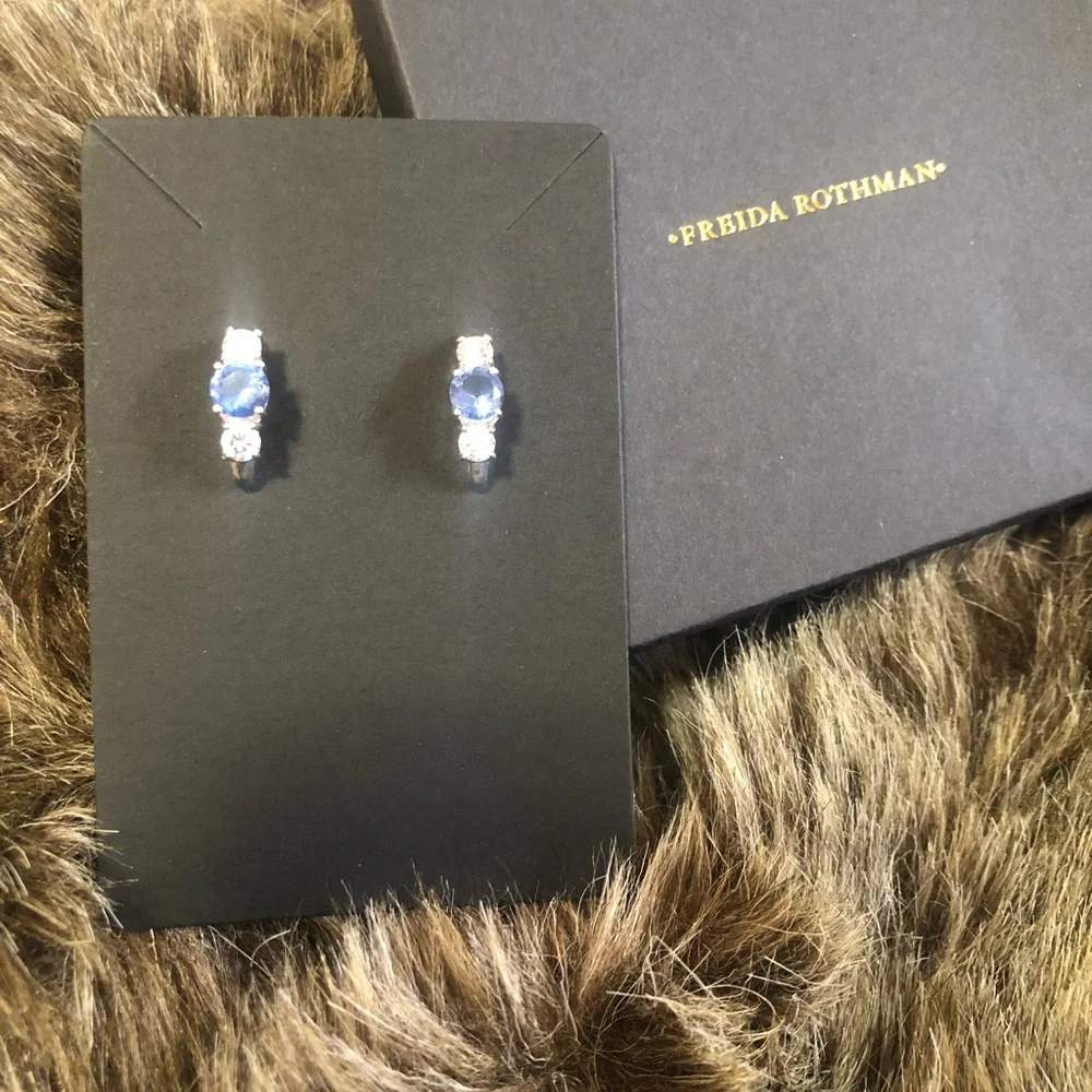 Freida Rothman triple stone half hoop sterling silver earrings NIB